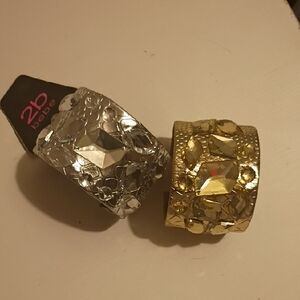 bebe Gold and Silver Jeweled Wide Cuff Bracelets